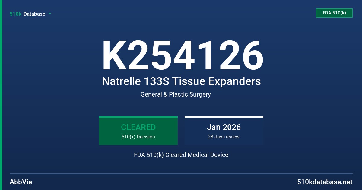 K254126 Natrelle 133S Tissue Expanders FDA 510(k) Cleared Medical Device