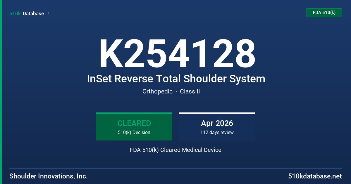 K254128 InSet Reverse Total Shoulder System FDA 510(k) Cleared Medical Device