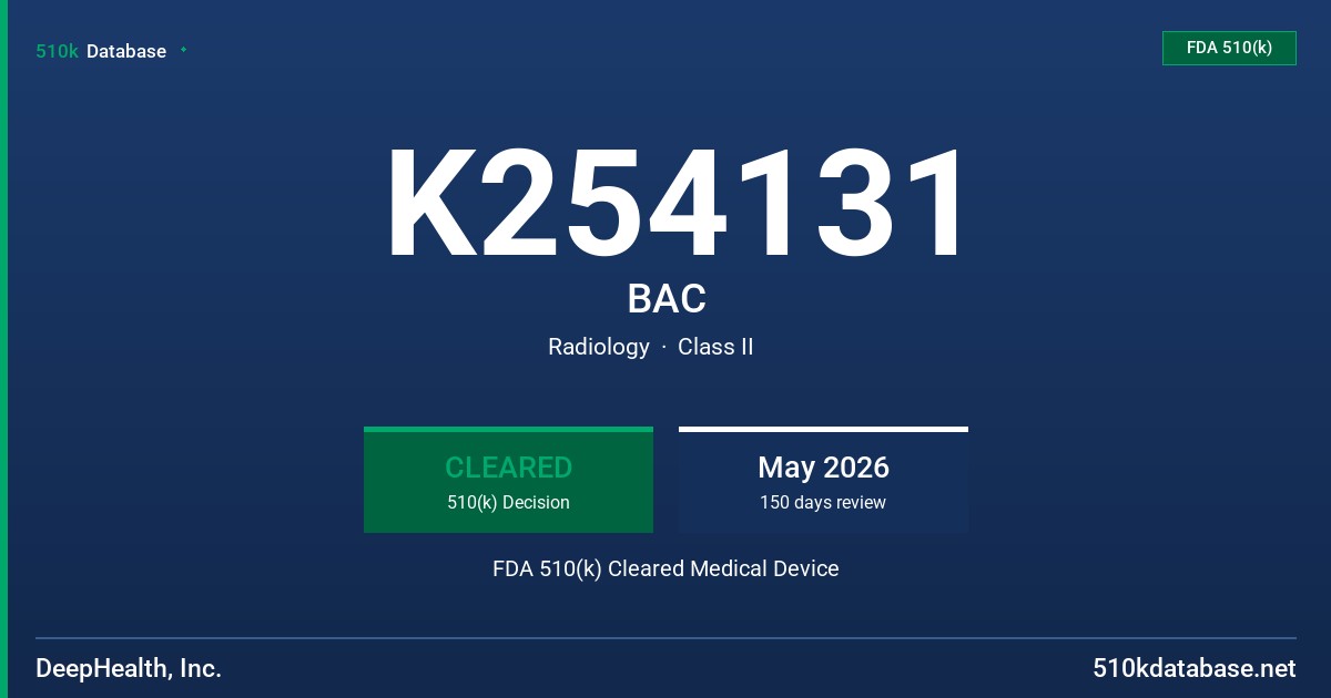 K254131 BAC FDA 510(k) Cleared Medical Device