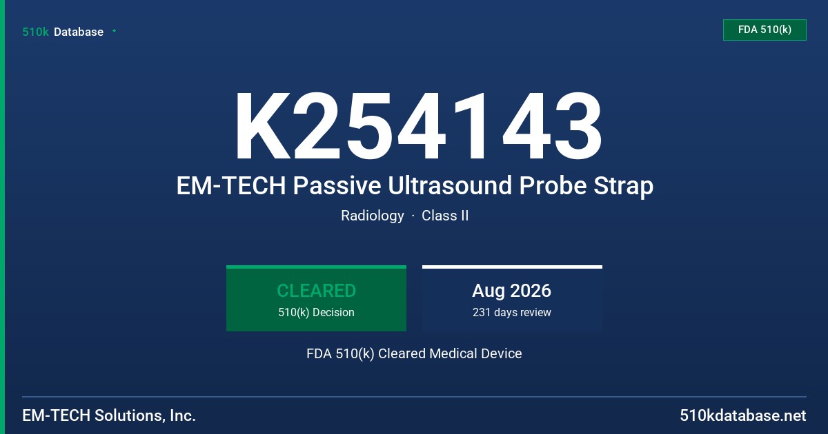 K254143 EM-TECH Passive Ultrasound Probe Strap FDA 510(k) Cleared Medical Device