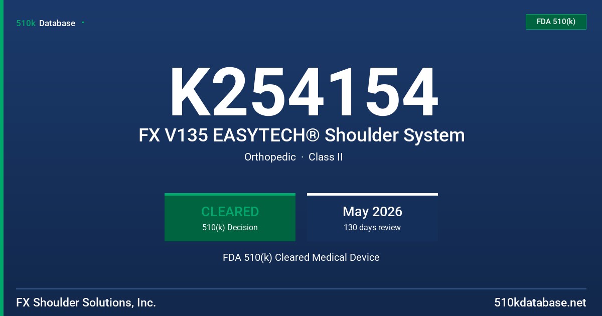 K254154 FX V135 EASYTECH® Shoulder System FDA 510(k) Cleared Medical Device