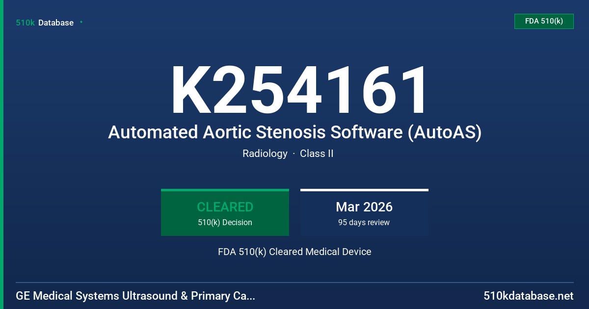 K254161 Automated Aortic Stenosis Software (AutoAS) FDA 510(k) Cleared Medical Device