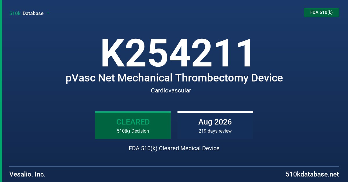 K254211 pVasc Net Mechanical Thrombectomy Device FDA 510(k) Cleared Medical Device