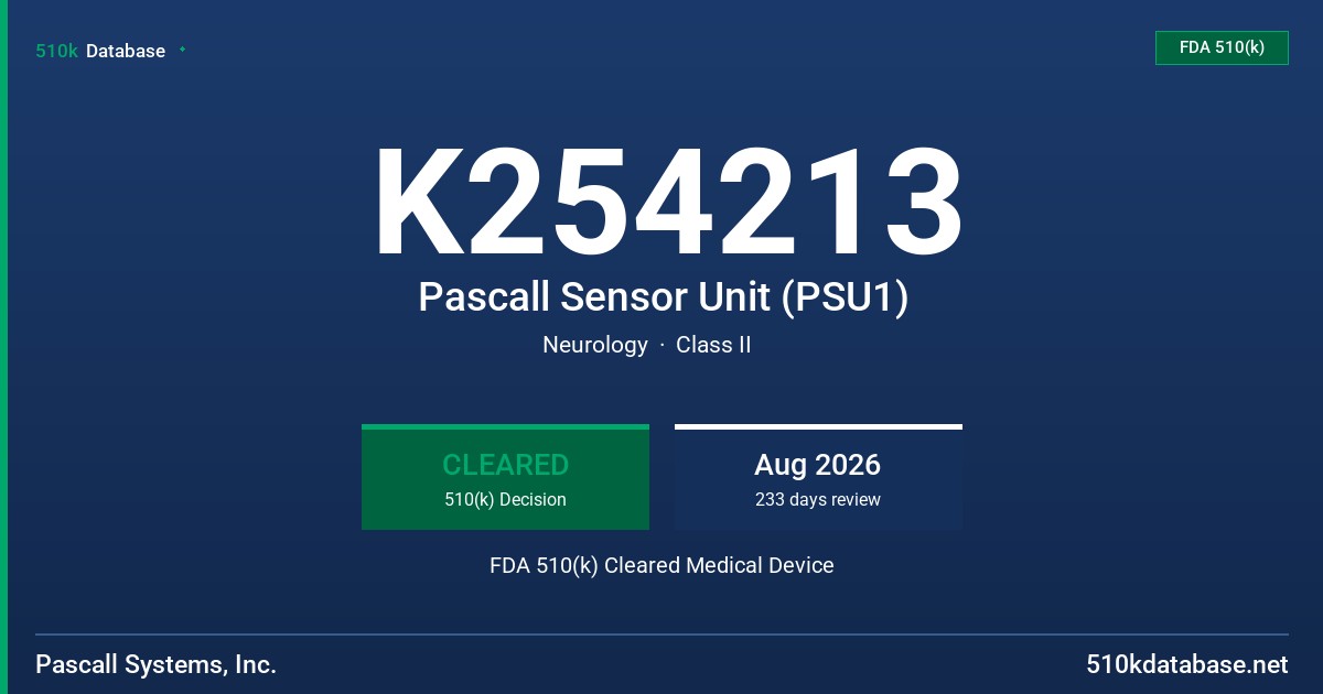 K254213 Pascall Sensor Unit (PSU1) FDA 510(k) Cleared Medical Device