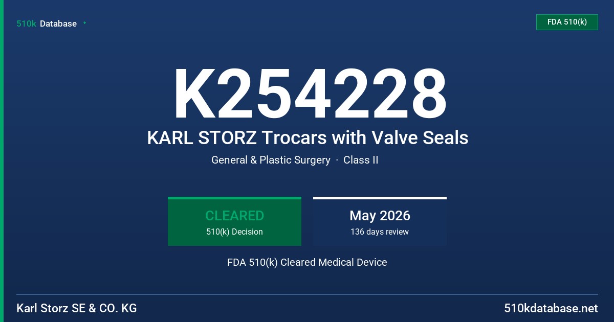 K254228 KARL STORZ Trocars with Valve Seals FDA 510(k) Cleared Medical Device