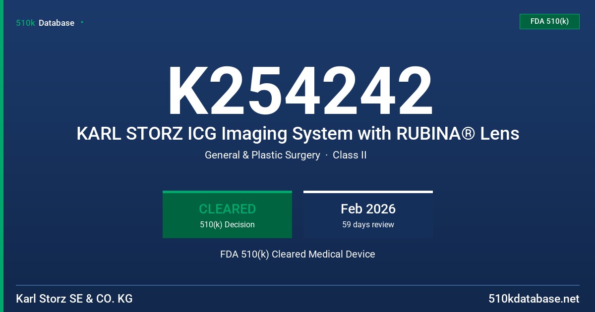 K254242 KARL STORZ ICG Imaging System with RUBINA® Lens FDA 510(k) Cleared Medical Device