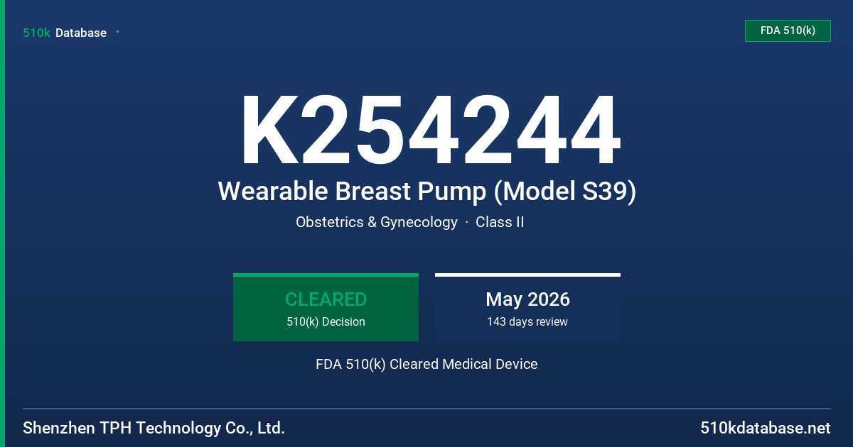 K254244 Wearable Breast Pump (Model S39) FDA 510(k) Cleared Medical Device