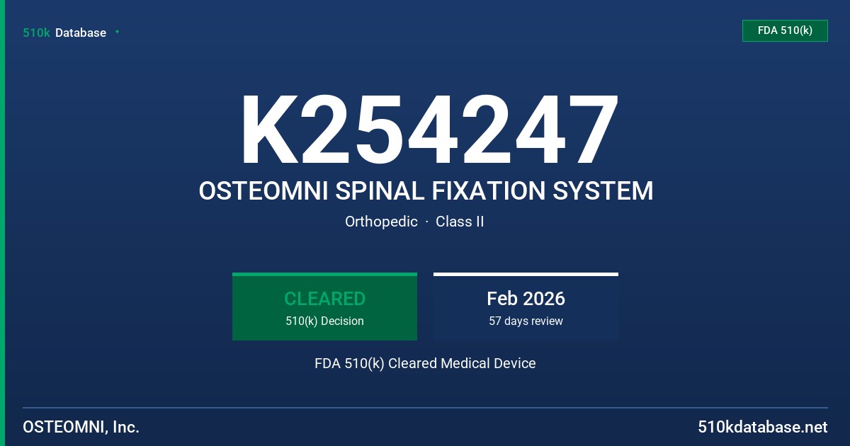 K254247 OSTEOMNI SPINAL FIXATION SYSTEM FDA 510(k) Cleared Medical Device