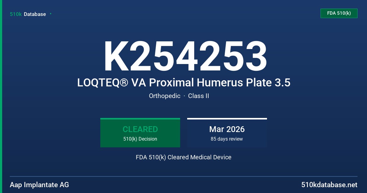 K254253 LOQTEQ® VA Proximal Humerus Plate 3.5 FDA 510(k) Cleared Medical Device