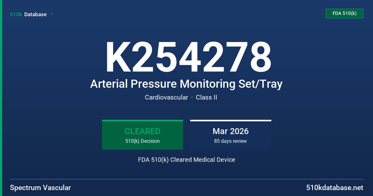 K254278 Arterial Pressure Monitoring Set/Tray FDA 510(k) Cleared Medical Device
