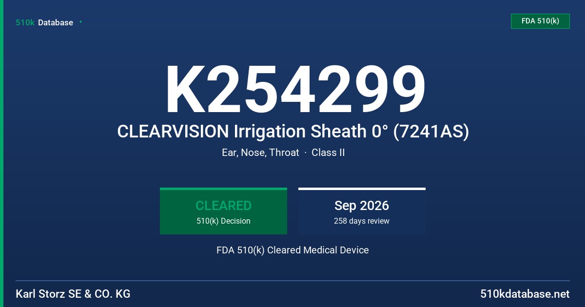 K254299 CLEARVISION Irrigation Sheath 0° (7241AS) FDA 510(k) Cleared Medical Device
