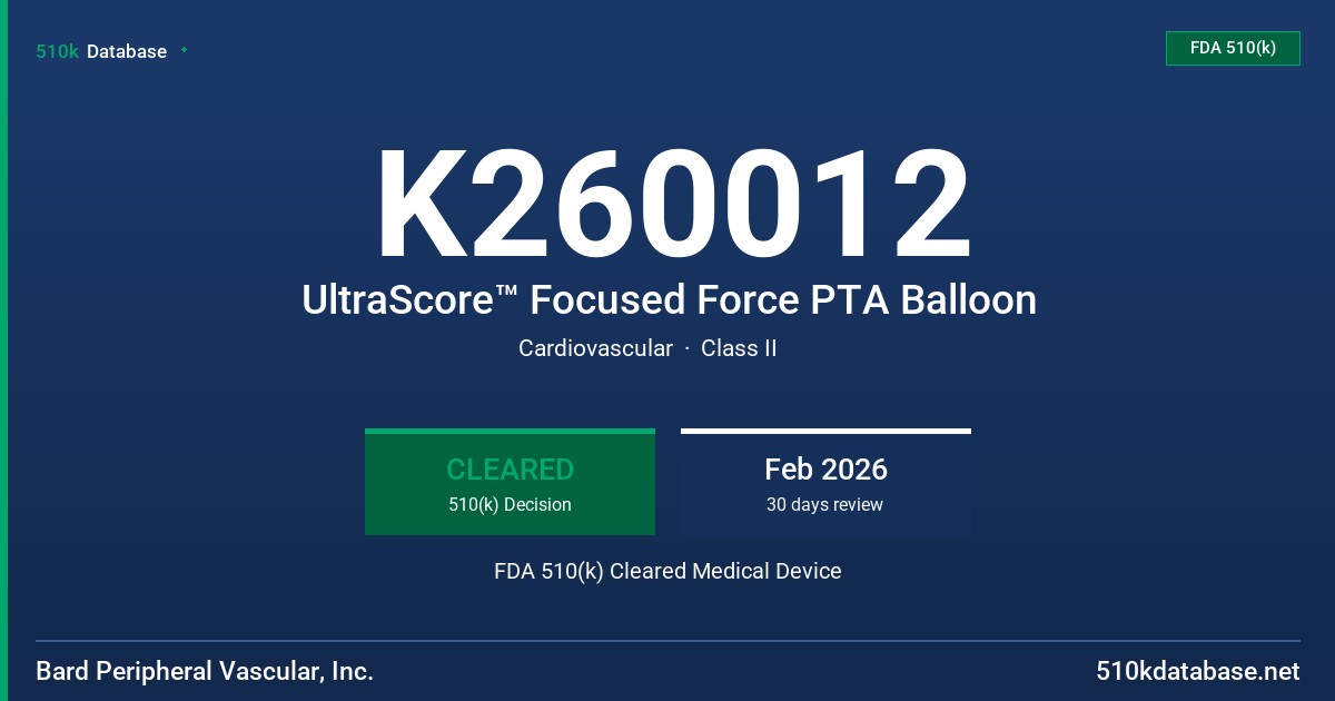 K260012 UltraScore™ Focused Force PTA Balloon FDA 510(k) Cleared Medical Device