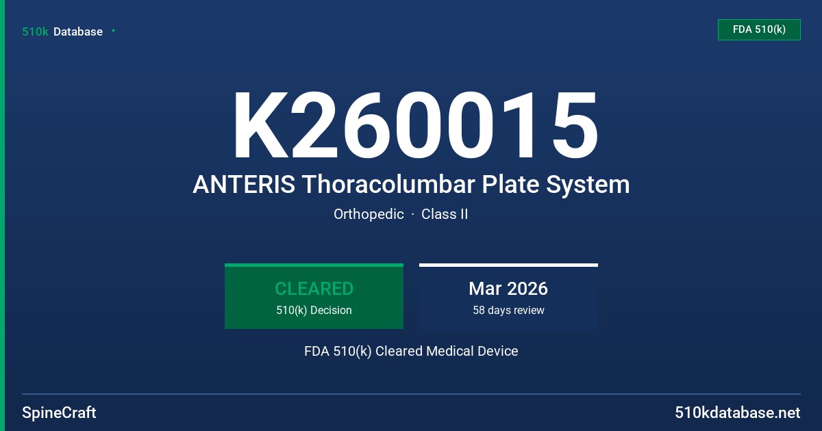 K260015 ANTERIS Thoracolumbar Plate System FDA 510(k) Cleared Medical Device