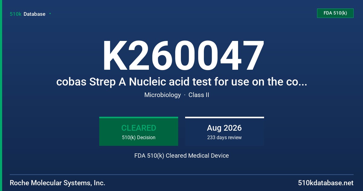 K260047 cobas Strep A Nucleic acid test for use on the cobas Liat System (07341911190) FDA 510(k) Cleared Medical Device