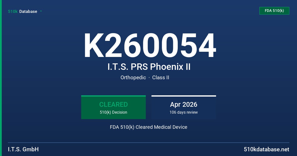 K260054 I.T.S. PRS Phoenix II FDA 510(k) Cleared Medical Device