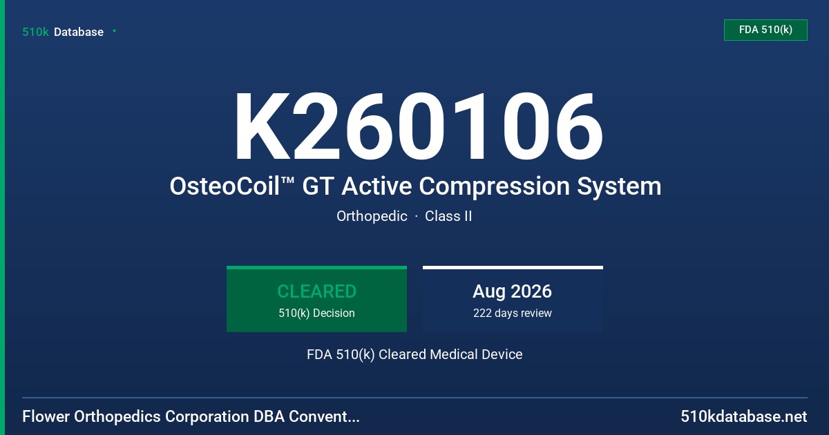 K260106 OsteoCoil™ GT Active Compression System FDA 510(k) Cleared Medical Device