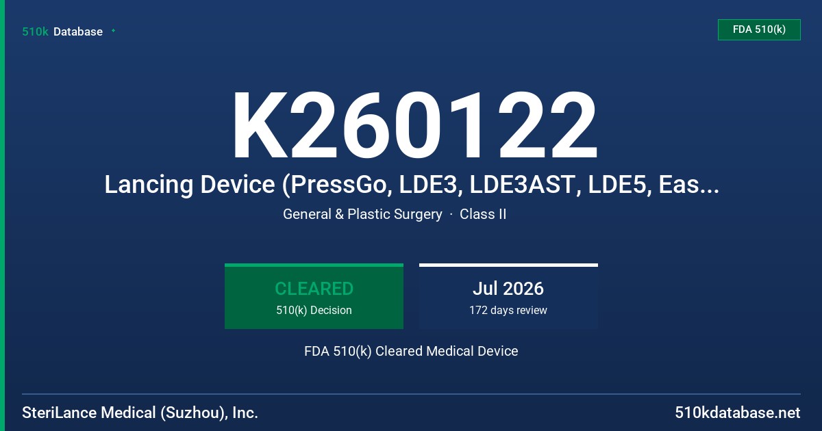 K260122 Lancing Device (PressGo, LDE3, LDE3AST, LDE5, EasyStep) FDA 510(k) Cleared Medical Device