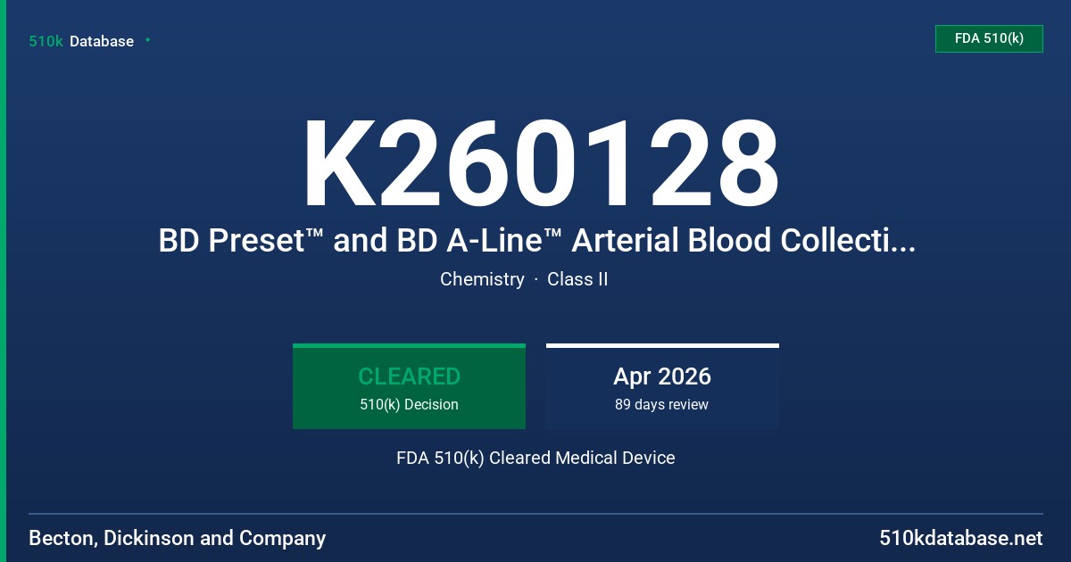 K260128 BD Preset™ and BD A-Line™ Arterial Blood Collection Syringes FDA 510(k) Cleared Medical Device