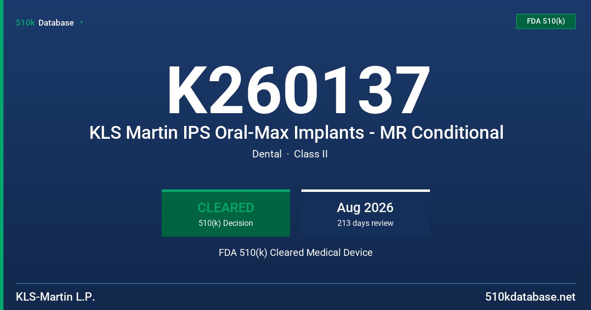 K260137 KLS Martin IPS Oral-Max Implants - MR Conditional FDA 510(k) Cleared Medical Device