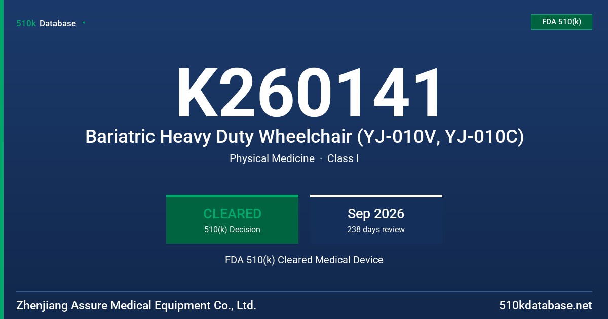 K260141 Bariatric Heavy Duty Wheelchair (YJ-010V, YJ-010C) FDA 510(k) Cleared Medical Device