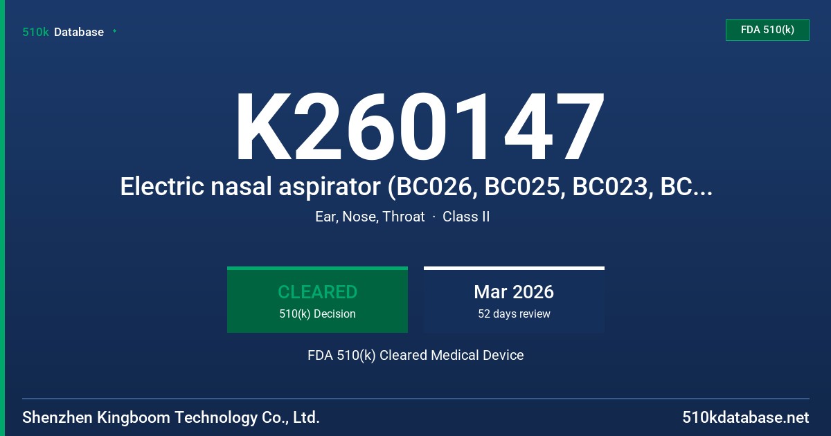K260147 Electric nasal aspirator (BC026, BC025, BC023, BC028, BC029, BC036) FDA 510(k) Cleared Medical Device