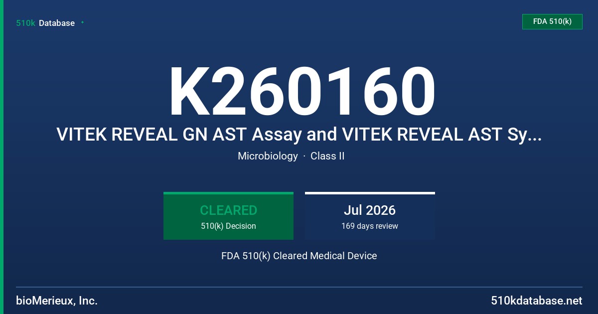 K260160 VITEK REVEAL GN AST Assay and VITEK REVEAL AST System FDA 510(k) Cleared Medical Device