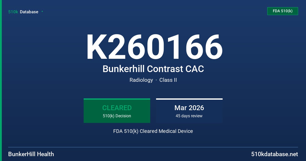K260166 Bunkerhill Contrast CAC FDA 510(k) Cleared Medical Device