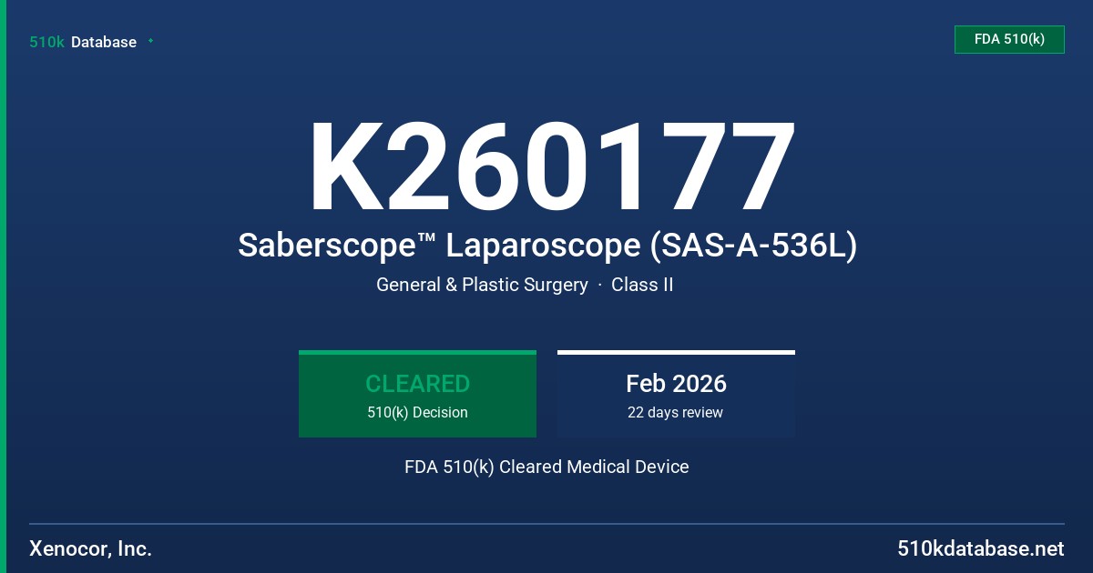 K260177 Saberscope™ Laparoscope (SAS-A-536L) FDA 510(k) Cleared Medical Device