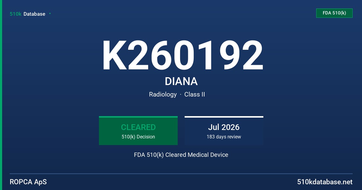 K260192 DIANA FDA 510(k) Cleared Medical Device