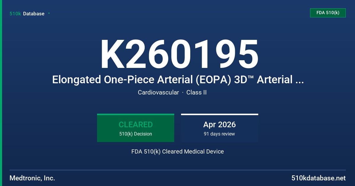 K260195 Elongated One-Piece Arterial (EOPA) 3D™ Arterial Cannulae FDA 510(k) Cleared Medical Device