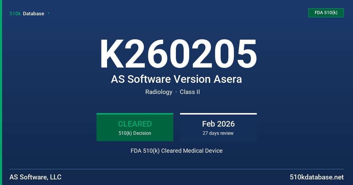 K260205 AS Software Version Asera FDA 510(k) Cleared Medical Device