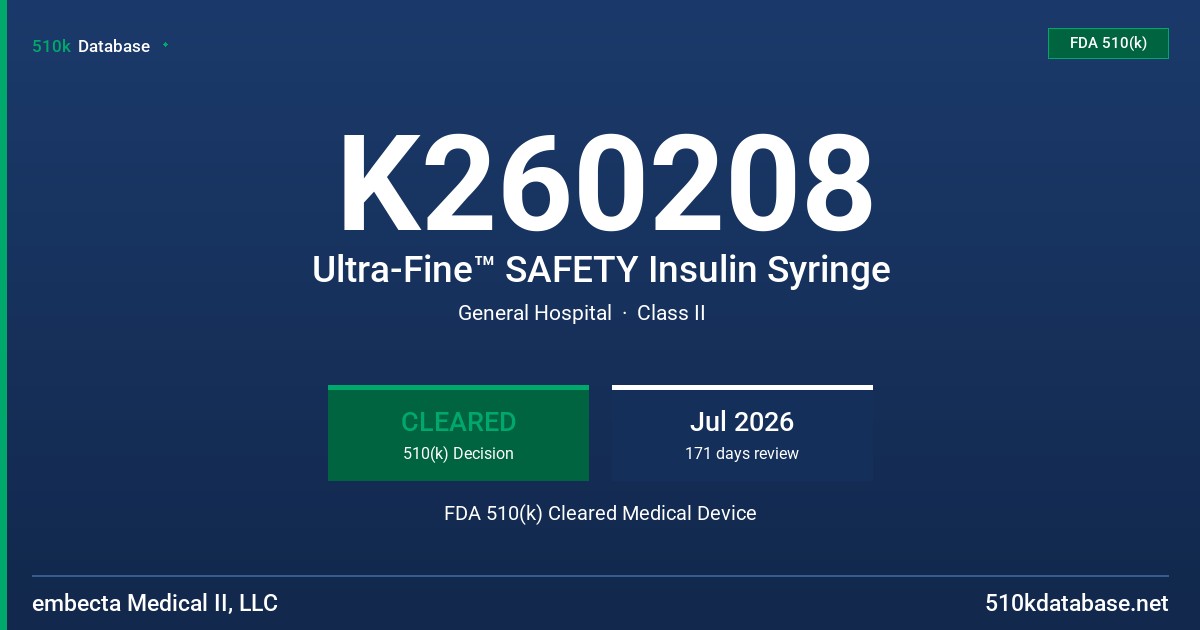 K260208 Ultra-Fine™ SAFETY Insulin Syringe FDA 510(k) Cleared Medical Device