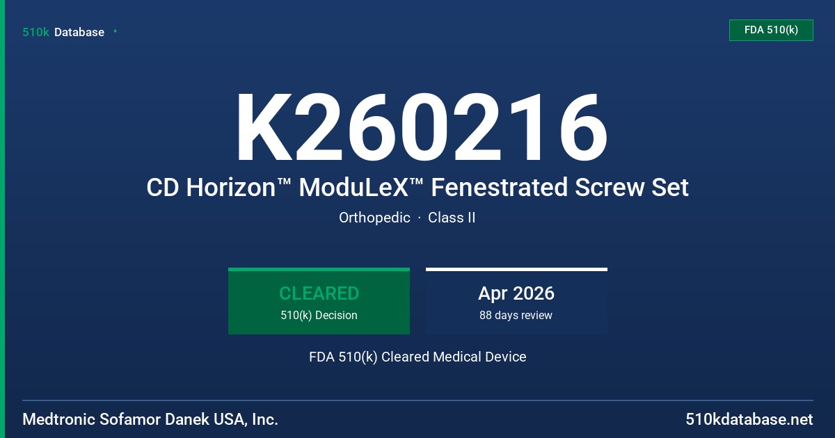 K260216 CD Horizon™ ModuLeX™ Fenestrated Screw Set FDA 510(k) Cleared Medical Device