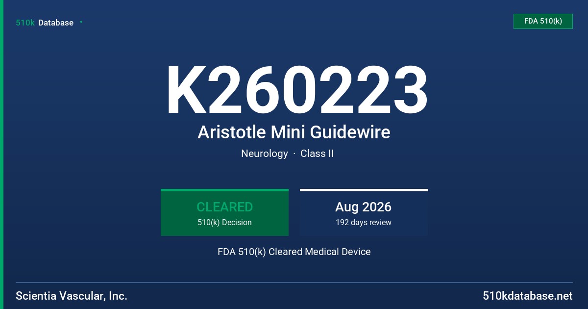 K260223 Aristotle Mini Guidewire FDA 510(k) Cleared Medical Device