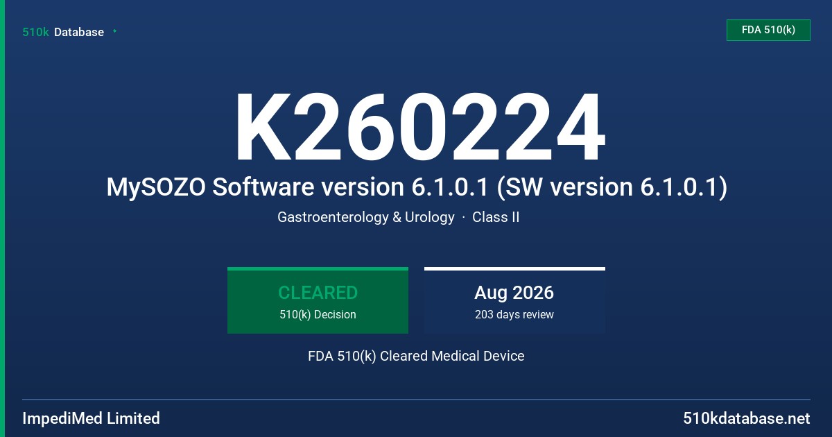 K260224 MySOZO Software version 6.1.0.1 (SW version 6.1.0.1) FDA 510(k) Cleared Medical Device