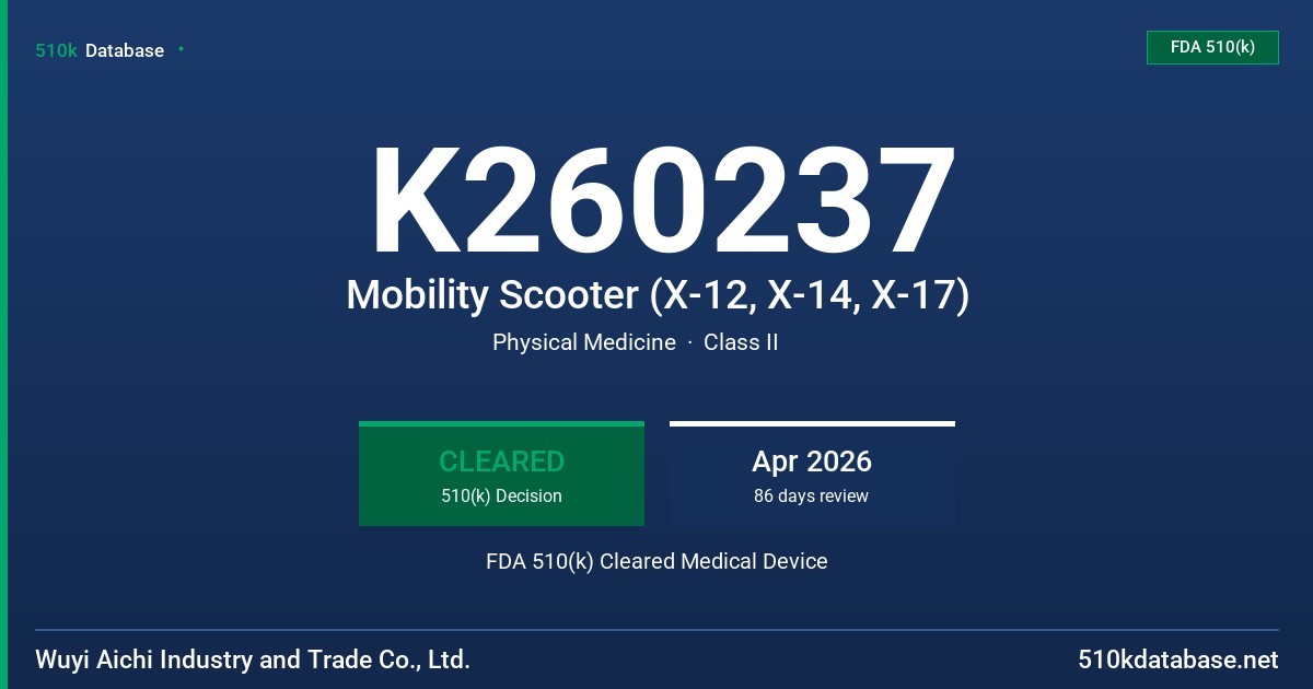 K260237 Mobility Scooter (X-12, X-14, X-17) FDA 510(k) Cleared Medical Device