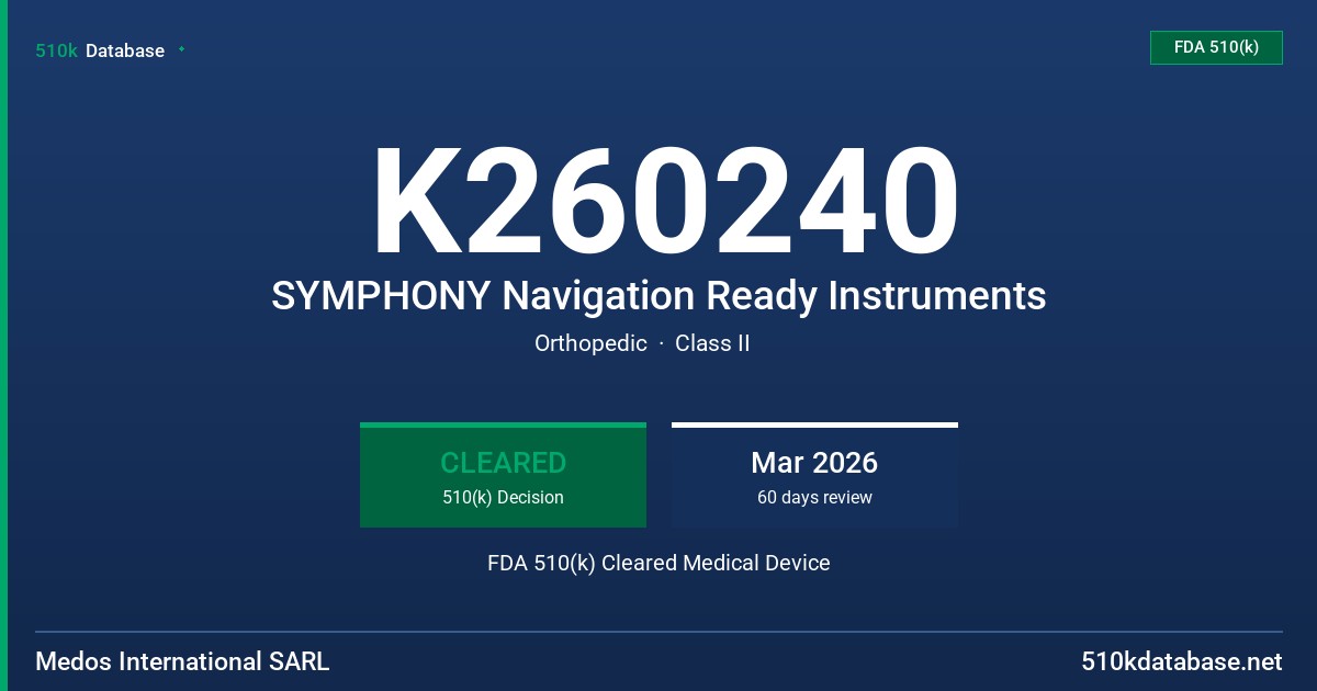 K260240 SYMPHONY Navigation Ready Instruments FDA 510(k) Cleared Medical Device