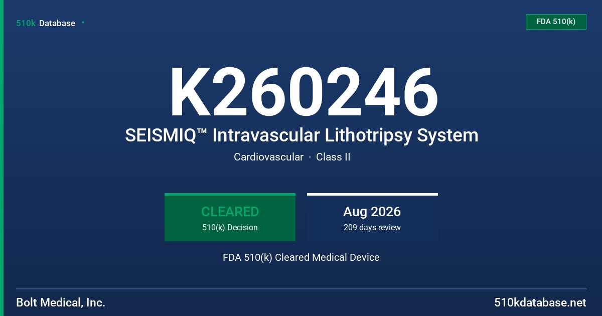 K260246 SEISMIQ™ Intravascular Lithotripsy System FDA 510(k) Cleared Medical Device
