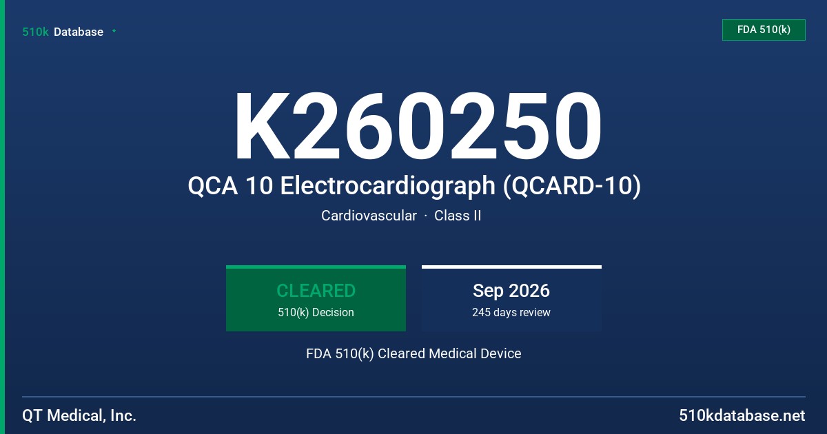 K260250 QCA 10 Electrocardiograph (QCARD-10) FDA 510(k) Cleared Medical Device