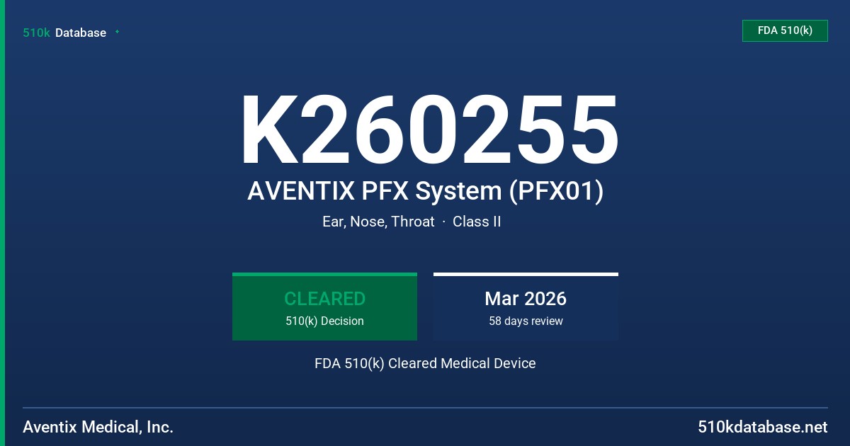 K260255 AVENTIX PFX System (PFX01) FDA 510(k) Cleared Medical Device