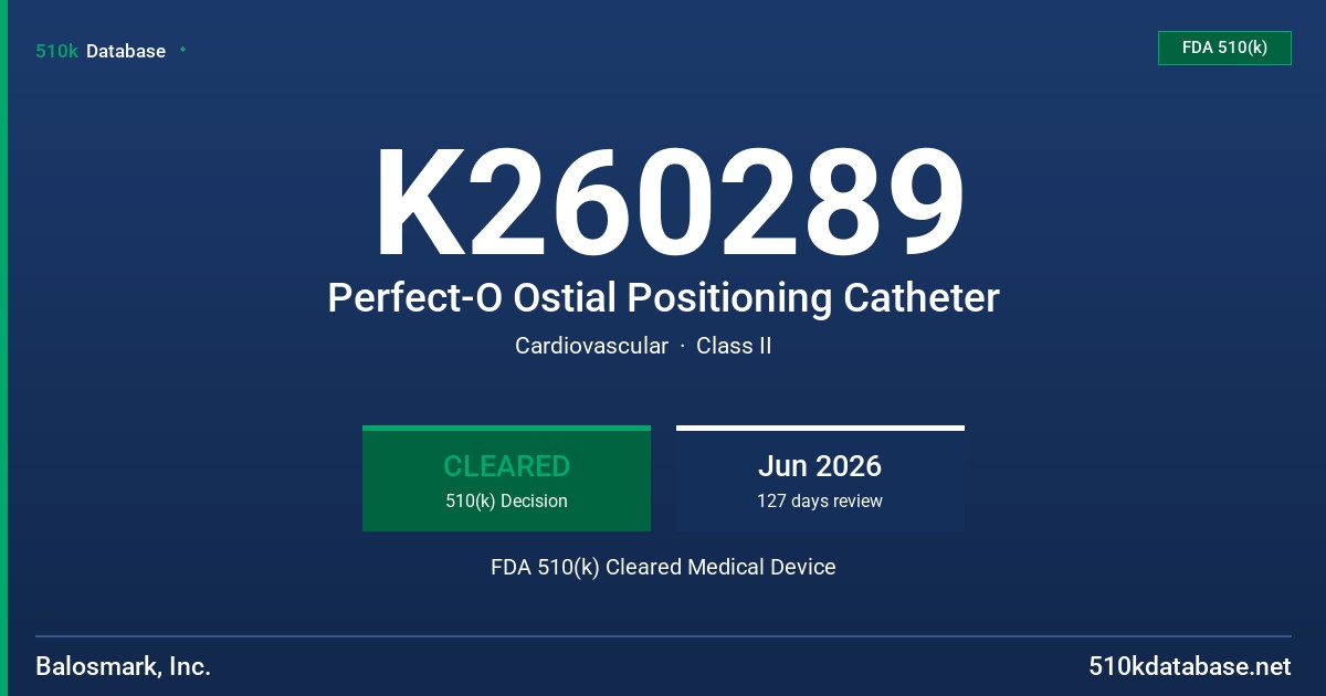 K260289 Perfect-O Ostial Positioning Catheter FDA 510(k) Cleared Medical Device