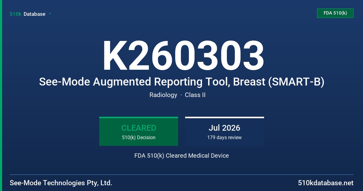 K260303 See-Mode Augmented Reporting Tool, Breast (SMART-B) FDA 510(k) Cleared Medical Device