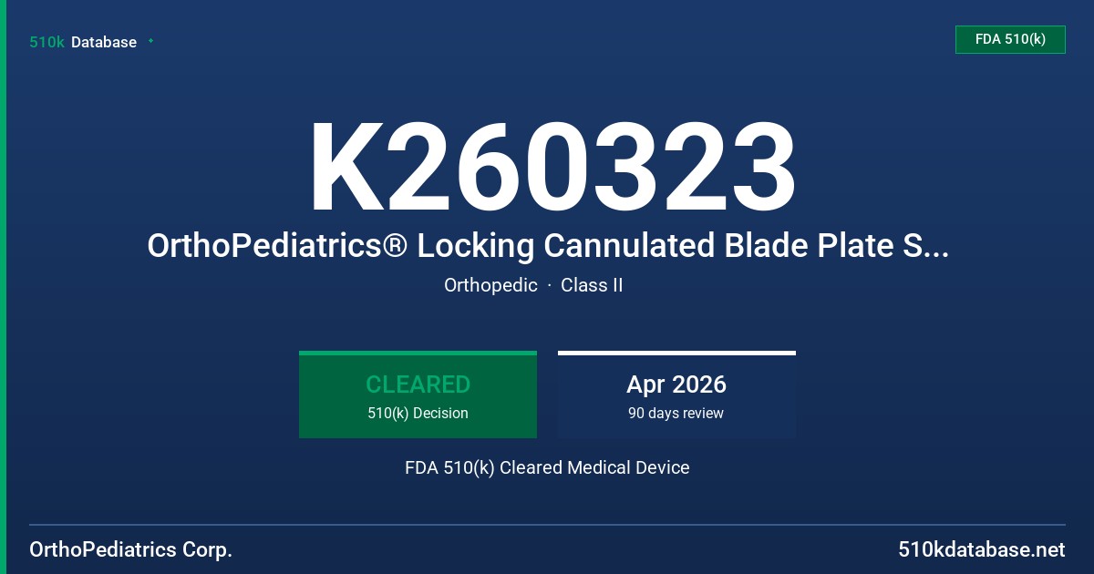 K260323 OrthoPediatrics® Locking Cannulated Blade Plate System FDA 510(k) Cleared Medical Device