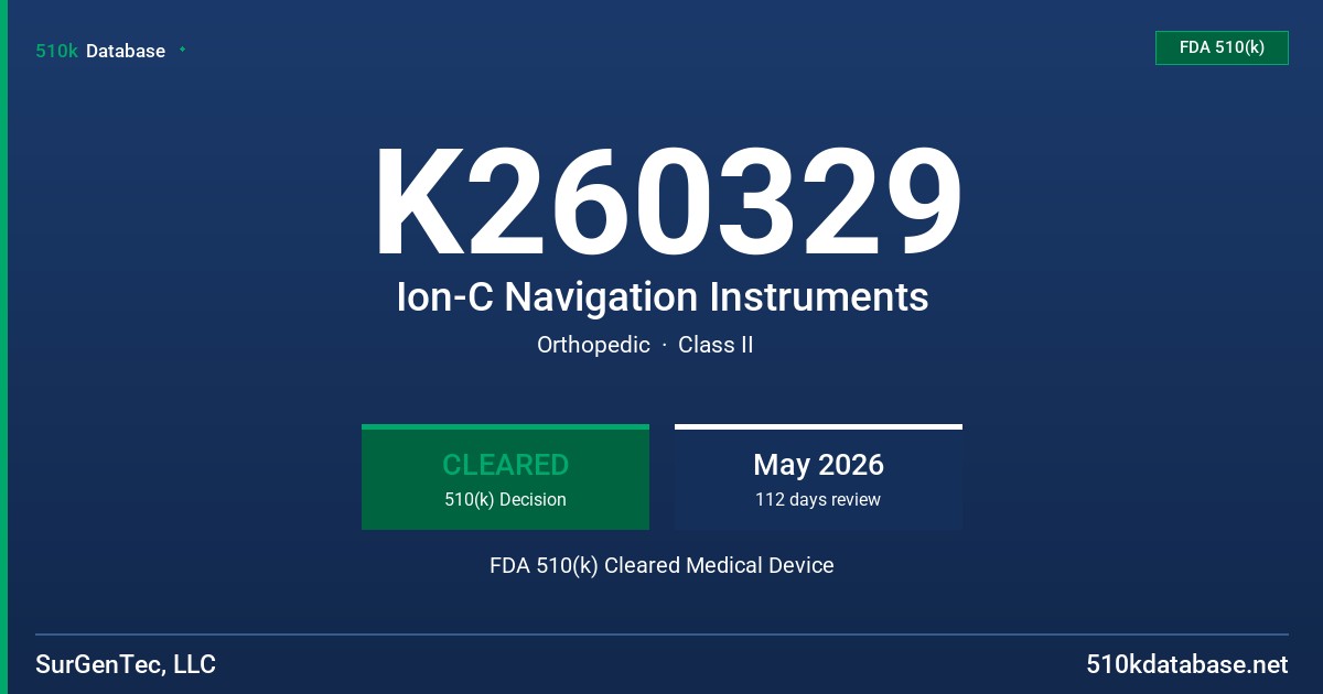 K260329 Ion-C Navigation Instruments FDA 510(k) Cleared Medical Device