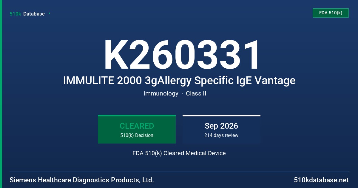 K260331 IMMULITE 2000 3gAllergy Specific IgE Vantage FDA 510(k) Cleared Medical Device