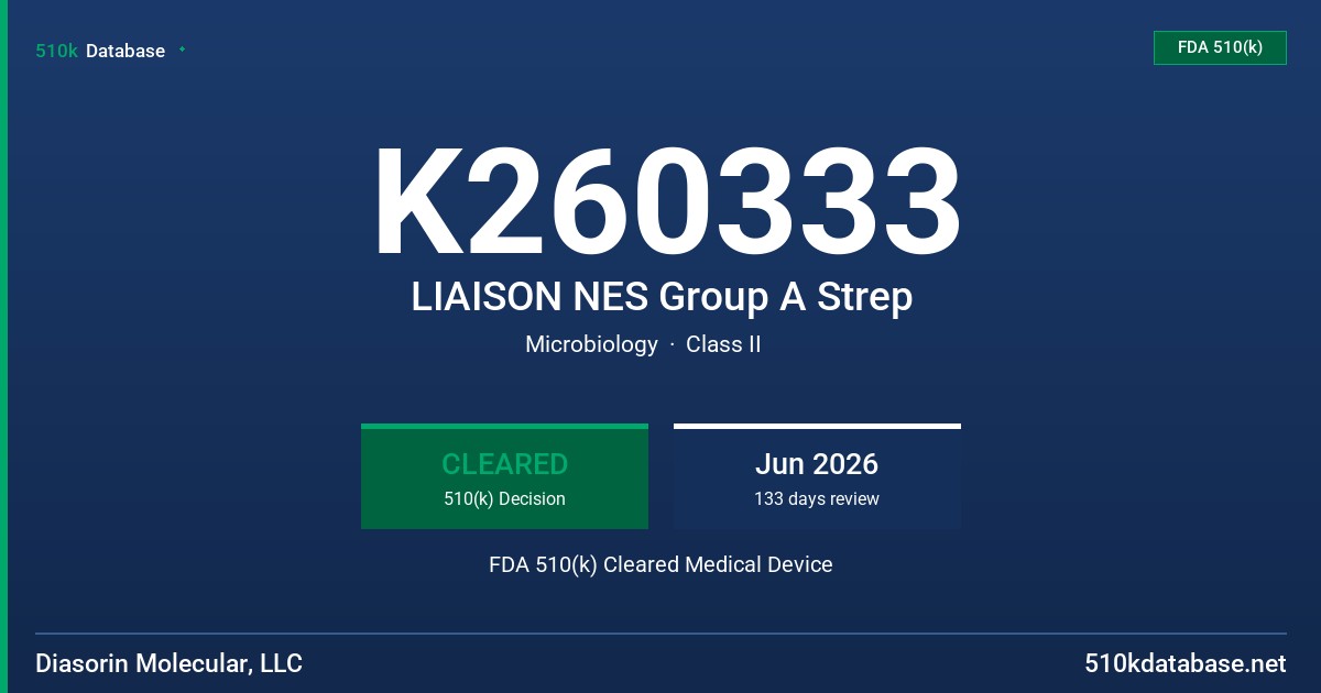K260333 LIAISON NES Group A Strep FDA 510(k) Cleared Medical Device
