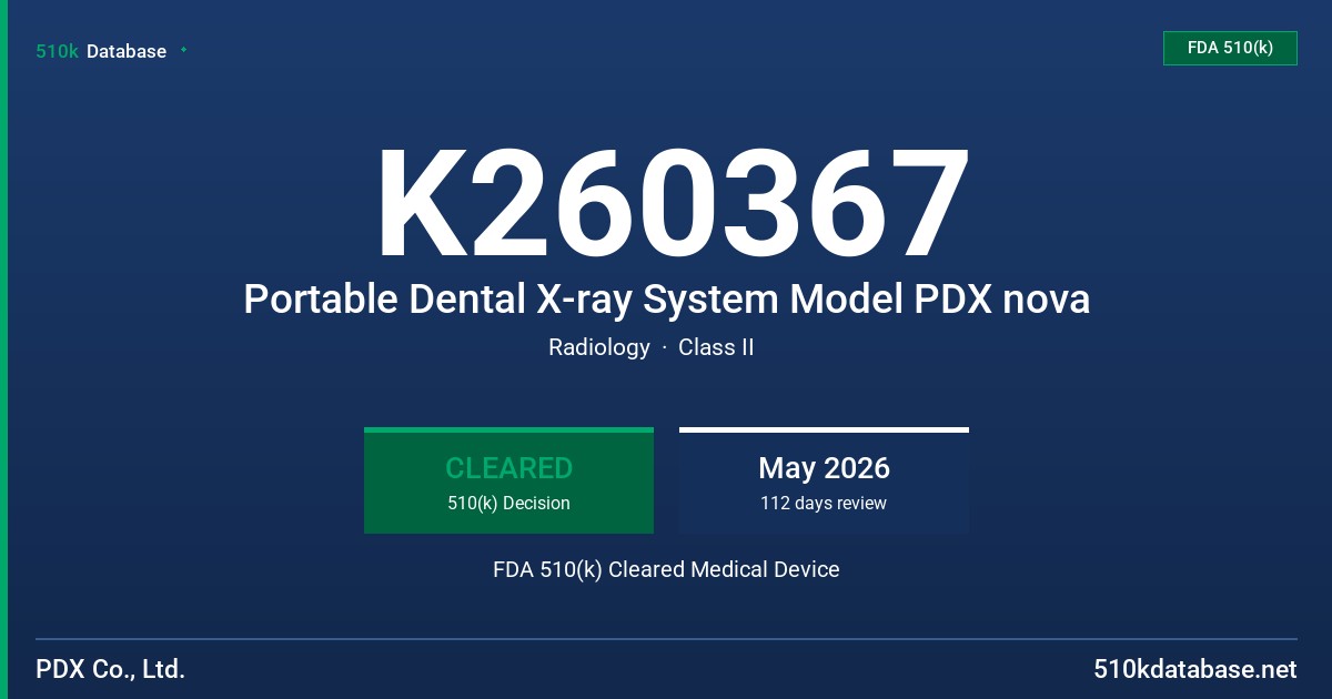 K260367 Portable Dental X-ray System Model PDX nova FDA 510(k) Cleared Medical Device