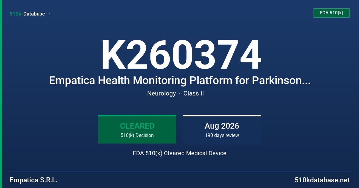 K260374 Empatica Health Monitoring Platform for Parkinson's Disease Monitoring FDA 510(k) Cleared Medical Device