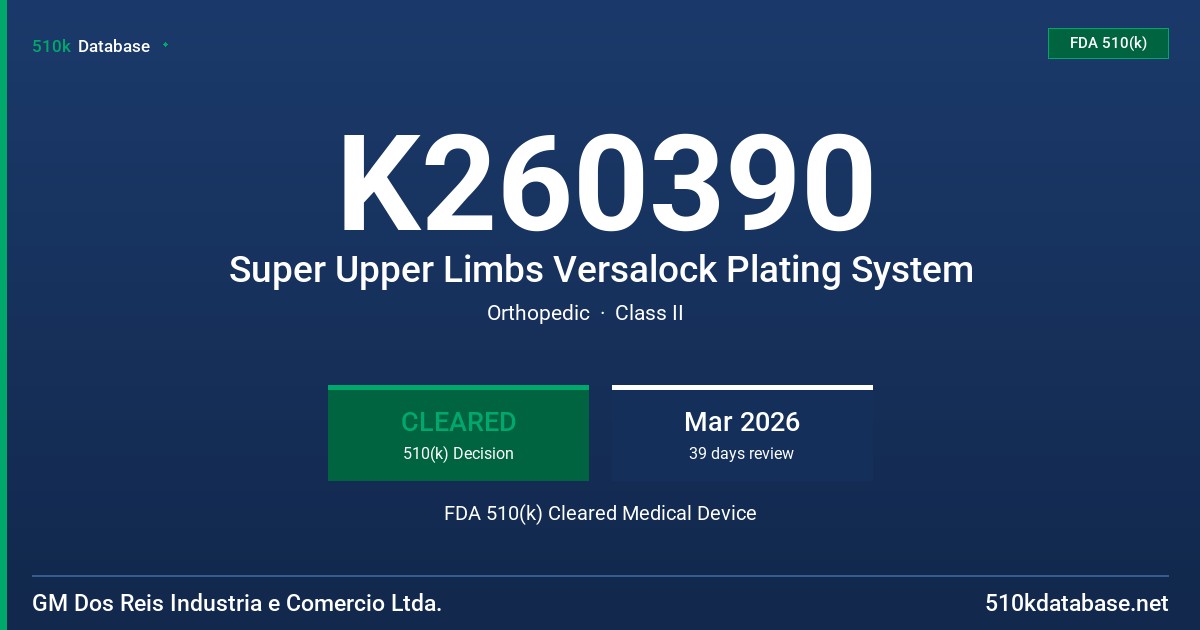 K260390 Super Upper Limbs Versalock Plating System FDA 510(k) Cleared Medical Device