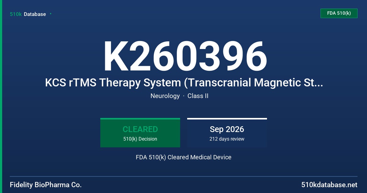 K260396 KCS rTMS Therapy System (Transcranial Magnetic Stimulator) (MetaStim 100, MetaStim 100A) FDA 510(k) Cleared Medical Device
